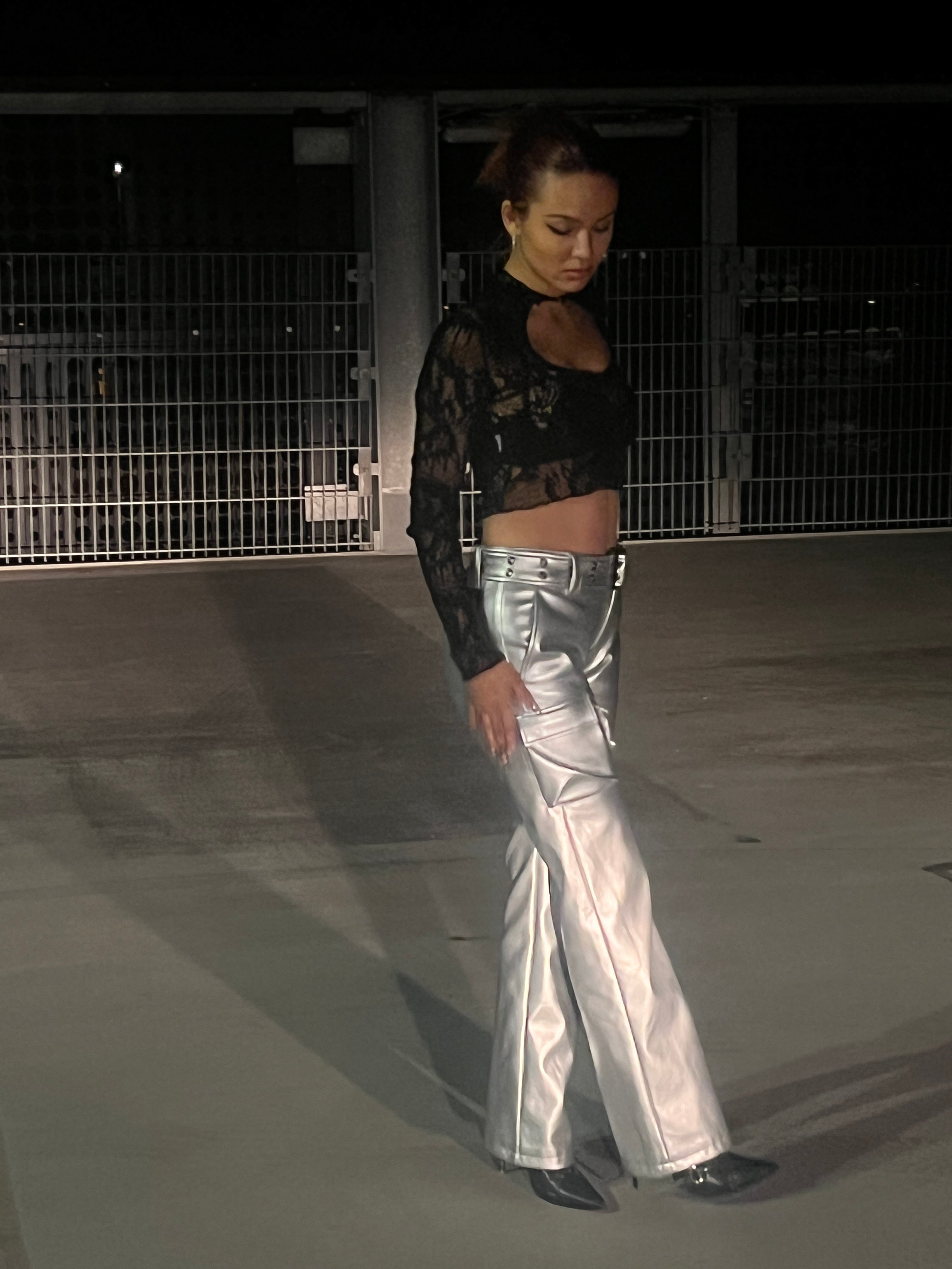SILVER VEGAN LEATHER PANTS