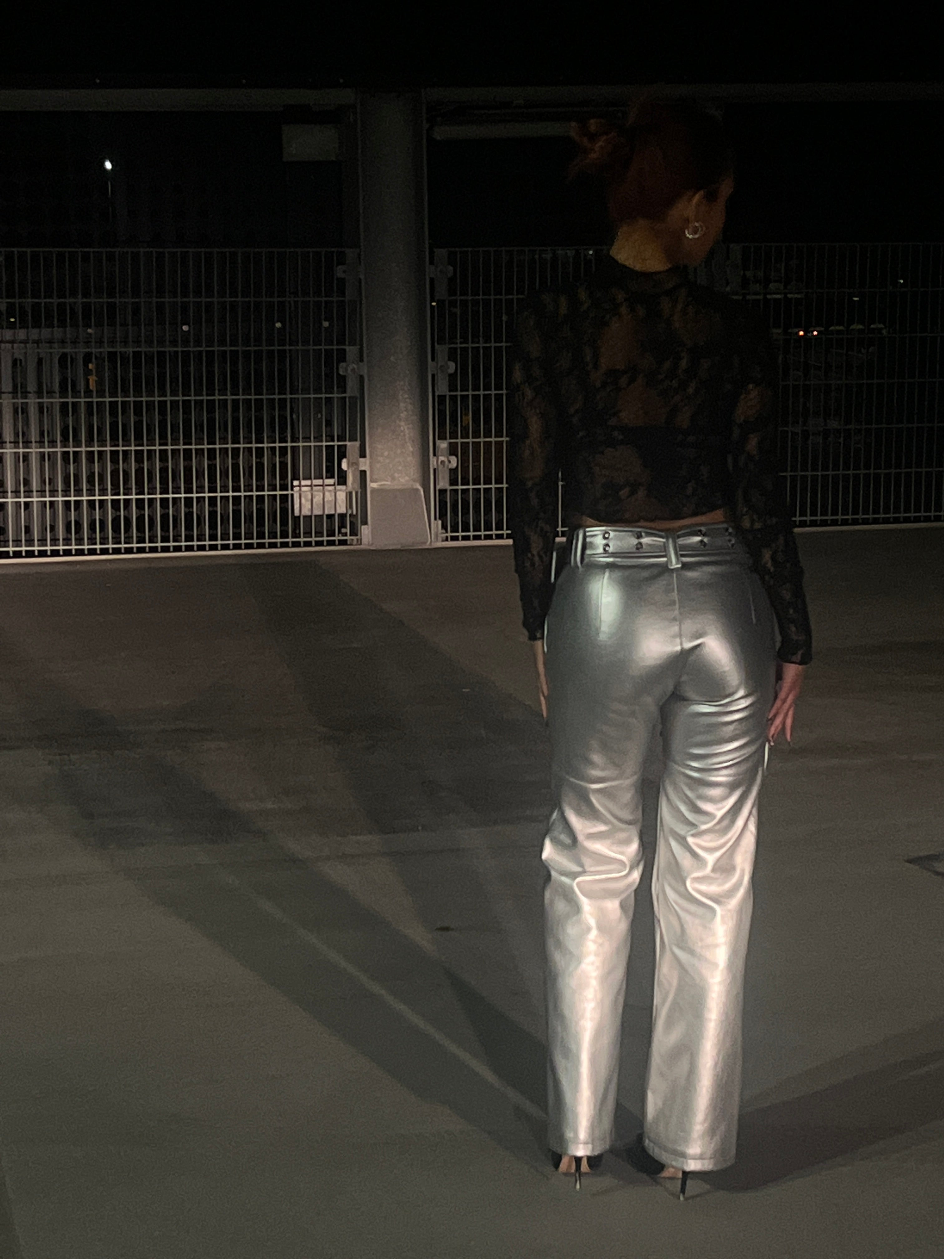 SILVER VEGAN LEATHER PANTS